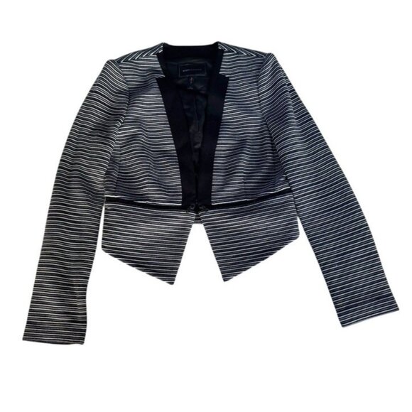 BCBG MAXAZRIA Woman’s Sz M Otto Cropped Striped Zip-Waist Blazer Jacket - Picture 10 of 10